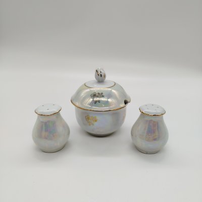 купить Набор столовый: солонка, горчичница и перечница, фарфор, золочение, деколь, люстр, Kahla, ГДР, 1968-1987 гг.