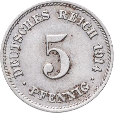 купить Германия 5 пфеннигов (pfennig) 1914 J знак монетного двора: "J" - Гамбург