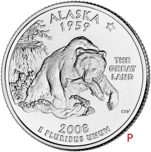 купить США 25 центов (квотер) 2008 P — штат Аляска