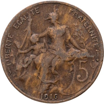 купить Франция 5 сантимов (centimes) 1916
