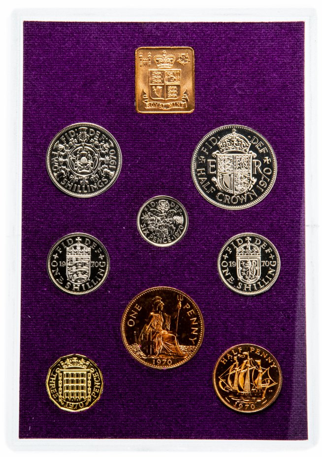 купить Великобритания набор монет 1970 (8 монет + жетон в футляре)