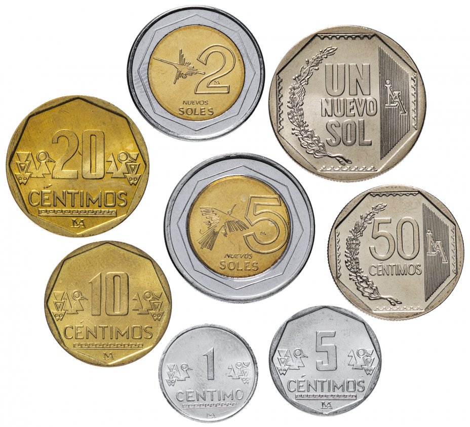 купить Перу набор монет 2009 года 1, 5, 10, 20, 50 центимо, 1, 2 и 5 солей (8  штук)
