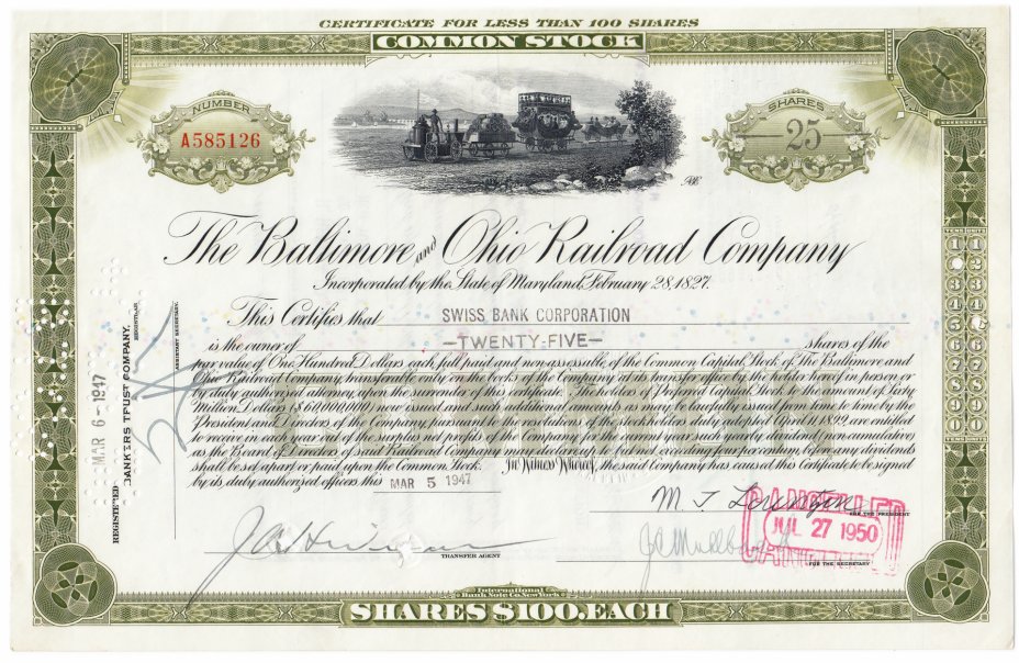 купить Акция США The Baltimore and Ohio Railroad Company 1950-1955 гг.