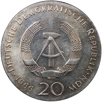 купить Германия [ГДР] 20 марок 1966 A [J.1518 / KM#16.1] "250 лет со дня смерти Готфрида Вильгельма Лейбница"