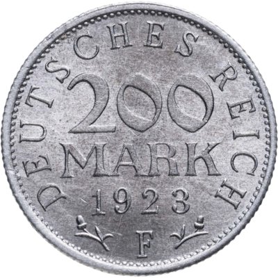 купить Германия 200 марок (mark) 1923, знак монетного двора "F" — Штутгарт Германия