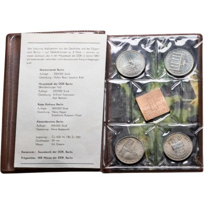 купить Германия (ГДР), набор из 4-х памятных монет 5 марок (mark) 1987 "750-летие Берлина" в сувенирном буклете Госбанка ГДР