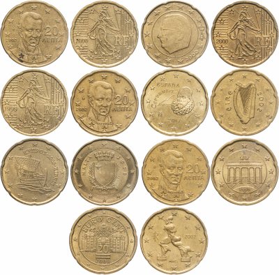 купить Европа набор из 14 монет 20 центов 1999-2017