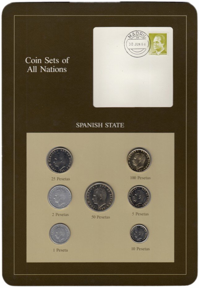 купить Серия "Наборы монет всех стран мира" - Испания (набор из 7 монет и 1 марки в буклете)
