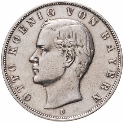купить Германская Империя, Бавария 3 марки (mark) 1908-1913, случайный год с портретом Короля Отто