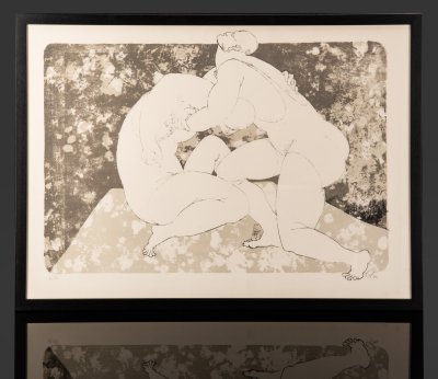 купить [Лимитированный тираж 11/20] Графическая работа "Борцы" (литография с прорисовкой), автор Америго Тот (Amerigo Tot 1909-1984гг.), бумага, печать, ручка (прорисовка), Италия, 1974 г.