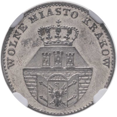 купить Польша, Краков 5 грошей 1835 года в слабе NGC UNC det. (чистака)