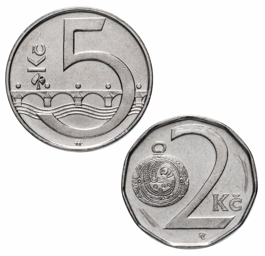 купить Чехия набор из 2 монет 2 и 5 крон 1993-2019, случайная дата