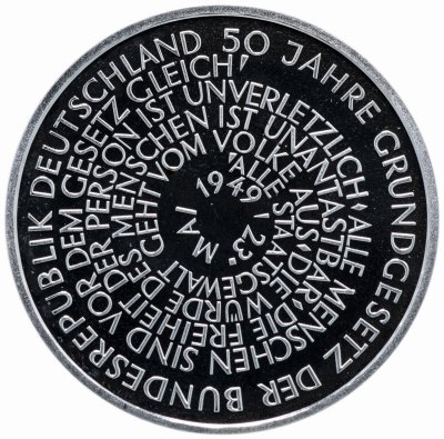 купить Германия (ФРГ) 10 марок 1999 A "50 лет Немецкой Конституции"