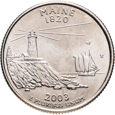 купить США 25 центов (квотер, 1/4 доллара, quarter dollar) 2003 "Штат Мэн", знак монетного двора: "P" - Филадельфия