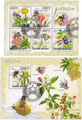 купить Гвинея-Бисау набор марок из 2 квартблоков "Флора и фауна. Цветы"
