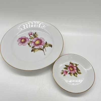 купить Набор из десертной тарелки и блюдца с цветочным декором, фарфор, деколь, золочение, Kahla, ГДР, 1960-1990 гг.