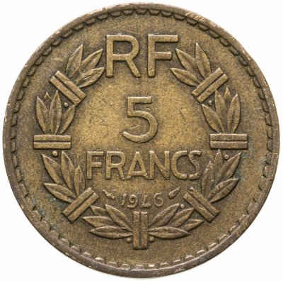 купить Франция 5 франков (francs) 1946 алюминиевая бронза