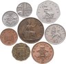 Купить Великобритания набор из 8 монет 2, 3, 5, 6, 10, 50 пенсов (pence) и 1 пенни (penny)  1940-2008