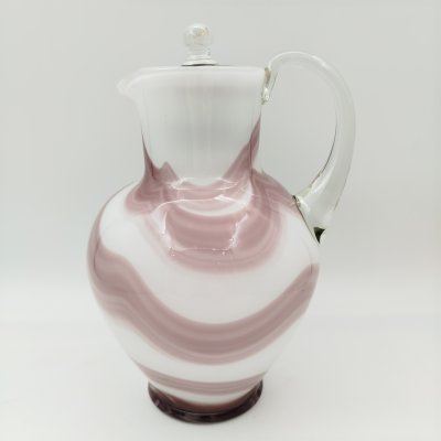 купить Кувшин "Татьянка" с фиолетовыми разводами, стекло, молочное стекло, Ленинградский завод художественного стекла (ЛЗХС), СССР, 1950-1980 гг.