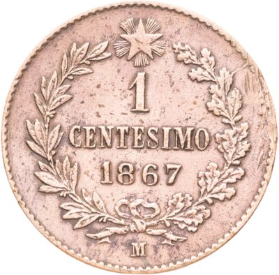купить Италия 1 чентезимо (centesimo) 1867 M знак монетного двора: "M" - Милан