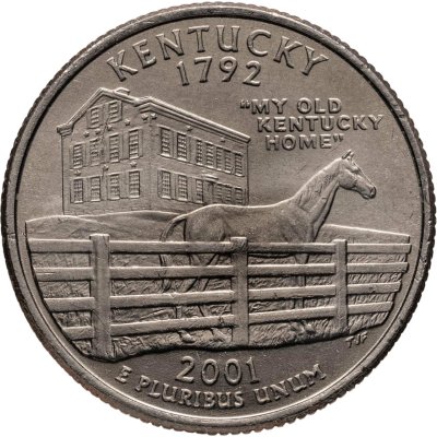 купить США 25 центов (квотер, 1/4 доллара, quarter dollar) 2001 P Кентукки (Kentucky) знак монетного двора "P" - Филадельфия