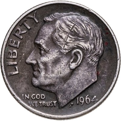 купить США 10 центов (one dime) 1964 Silver Roosevelt Dime без обозначения монетного двора