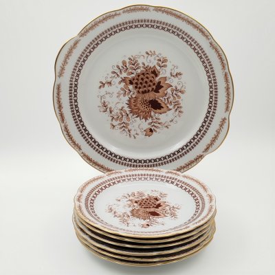 купить Набор десертных тарелок с блюдом на 6 персон, украшенный цветочным декором, фарфор, деколь, золочение, Kahla, Германия, 1968-1991 гг.