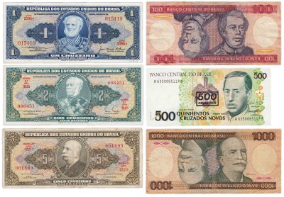 купить Бразилия набор из 6 банкнот 1, 2, 5, 100, 500, 1000 крузейро 1954-1990