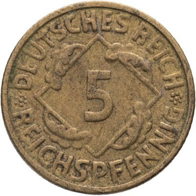 купить Германия 5 рейхспфеннигов (reichspfennig) 1935, знак монетного двора "G" — Карлсруэ