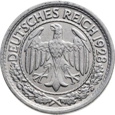 купить Германия 50 рейхспфеннигов (reichspfennig) 1928 знак монетного двора "Е" — Мульденхюттен