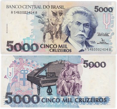 купить Бразилия 5000 крузейро 1992 года (Pick 232b)