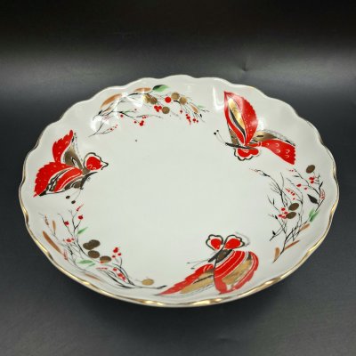 купить Блюдо (сухарница) "Бабочки", автор росписи Л.И. Григорьева, фарфор, деколь, роспись, золочение, Ленинградский фарфоровый завод (ЛФЗ), СССР, 1970-1992 гг.