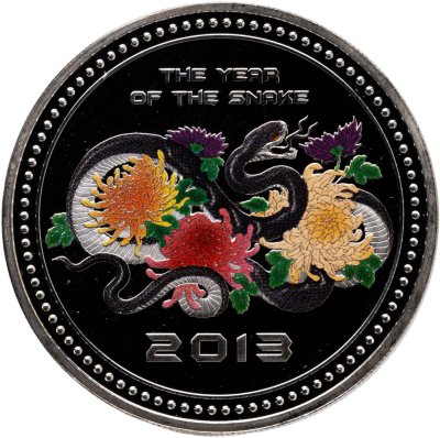 купить Острова Кука 5 долларов 2013 Proof "Китайский гороскоп - Год змеи - счастье хризантемы"