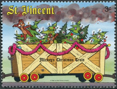 купить Сент-Винсент Почтовая марка 1988 "Чип и Дейл в товарном вагоне"