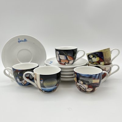 купить Набор кофейных пар для эспрессо на 6 персон, Nims, декор "Aldo Lanciano", фарфор, деколь, Италия, 1990-2000 гг.