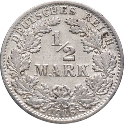купить Германия 1/2 марки (mark) 1916 Знак монетного двора: "A" - Берлин