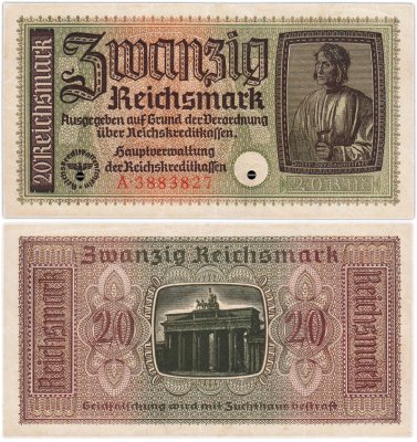 купить Германия 20 рейхсмарок 1940-1945 Немецкие оккупационные территории