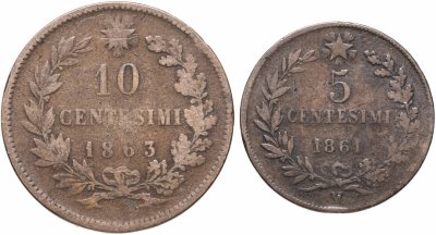 купить Италия набор 5 и 10 чентезимо 1861-1863