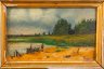 Купить Картина "У реки" (условное название) в раме, с дарственной на обороте, автор А.И. Тренти, дерево, масло, Западная Европа, 1887 г.
