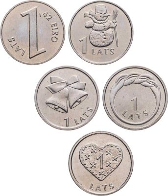 купить Латвия набор юбилейных монет 1 лат 2007-2013 (5 штук)