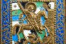 Купить Икона "Святой Георгий Победоносец", латунь, четырехцветные эмали, литье, Российская империя, 1880-1910 гг.