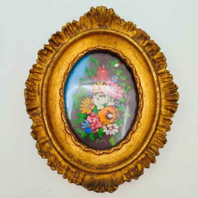 купить Картина (миниатюра) "Букет полевых цветов" в раме, холст на картоне, масло, композитный материал, стекло, Европа, 1950-1980 гг.