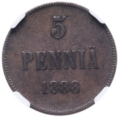 купить 5 пенни (pennia) 1888 Российская Финляндия в слабе NGC VF 30 BN
