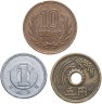 Купить Япония набор из 3-х монет 1, 5 и 10 йен 1949-2014 случайные даты