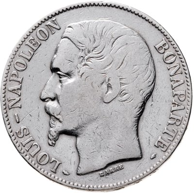 купить Франция 5 франков (francs) 1852 A знак монетного двора: "A" - Париж