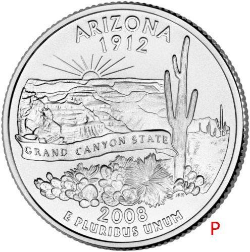 купить США 25 центов (квотер) 2008 P — штат Аризона