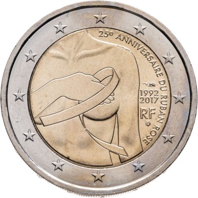 купить Франция 2 евро (euro) 2017 25 лет Розовой ленте (компания против рака груди)