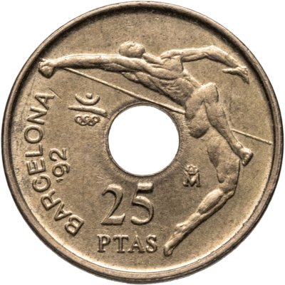 купить Испания 25 песет (pesetas, ptas) 1990 "XXV летние Олимпийские Игры, Барселона 1992 - Король Хуан Карлос I"