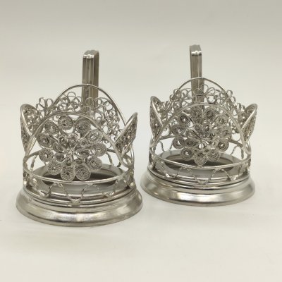 купить Пара подстаканников, выполненных в технике ажурной скани, Производственное объединение «Урарту», Комбинат Нархудпромыслов, металл, скань, СССР, 1970-1980 гг.