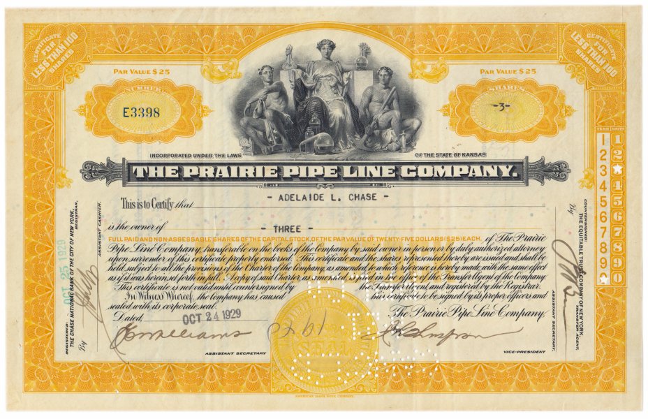 купить Акция США THE PRAIRIE PIPELINE COMPANY, 1929 г.